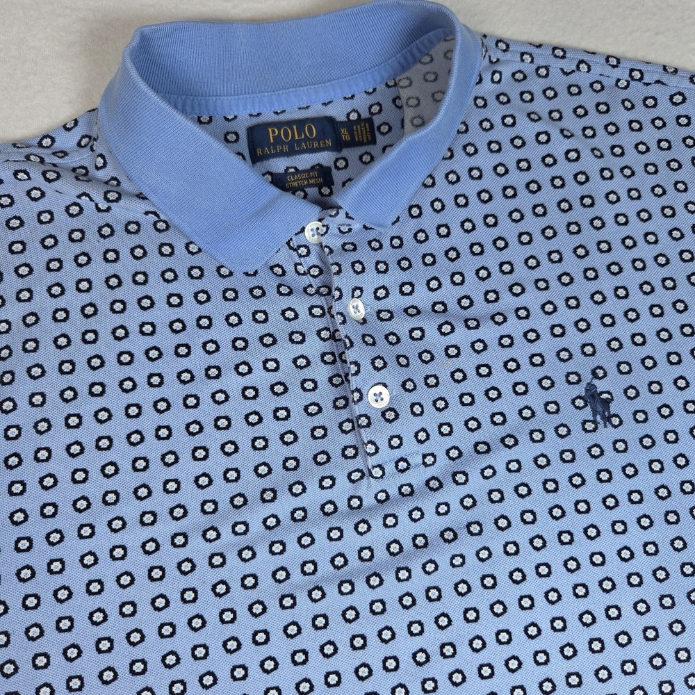 Polo Ralph Lauren Mens Blue Geometric Polo Shirt XLTG Short Sleeve